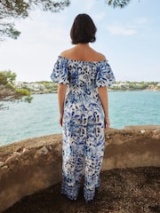 បោះពុម្ពផ្កាពណ៌ស/ខៀវ - អាវក្រៅស្មា - រូបភាព 4 នៃ 9