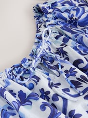 បោះពុម្ពផ្កាពណ៌ស/ខៀវ - អាវក្រៅស្មា - រូបភាព 9 នៃ 9