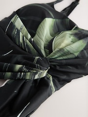 Black/Green Leaf Twist Scoop Tummy Control Swimsuit - Image 8 of 9