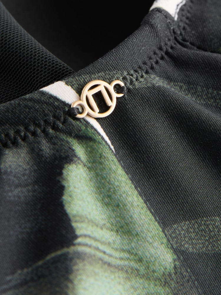 Black/Green Leaf Twist Scoop Tummy Control Swimsuit - Image 9 of 9