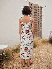 Cream/Red Floral Summer Frill Midi Slip Dress - Image 3 of 8