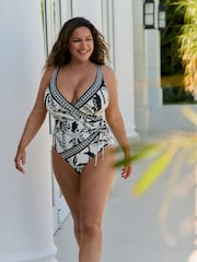 Palmera en negro/crema - Bañador con Control de Abdomen y Lateral Fruncido - Imagen 2 de 8