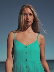 Verde aguamarina - Vestido a media pierna de punto con botones - Imagen 3 de 7