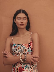 Rot/Palmenprint - Sommerliches Midi-Trägerkleid - Bild 4 von 8