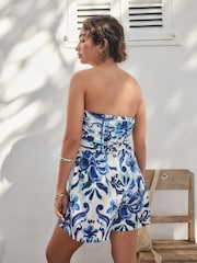 Bleu/blanc à fleurs - Combinaison bandeau en jersey - Image 3 de 7