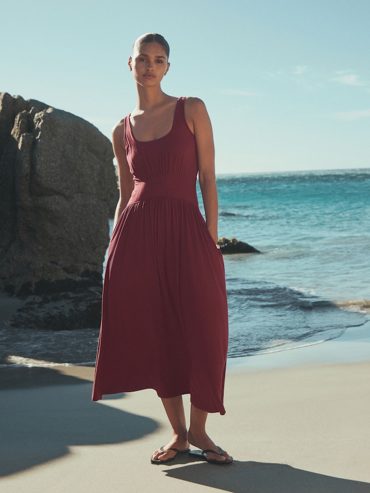 Dunkellila - Tailliertes Sommer-Midikleid aus Jersey - Bild 1 von 8