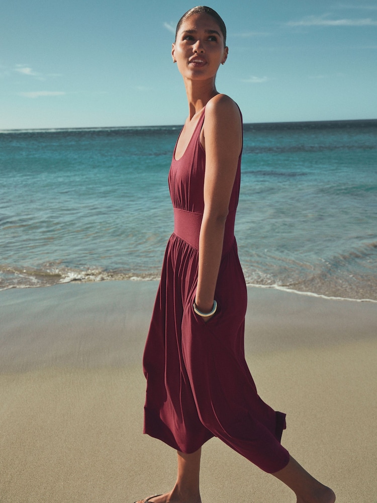 Dunkellila - Tailliertes Sommer-Midikleid aus Jersey - Bild 2 von 8