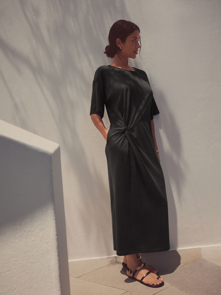 Black Jersey Twist T-Shirt Summer Dress - Image 1 of 3
