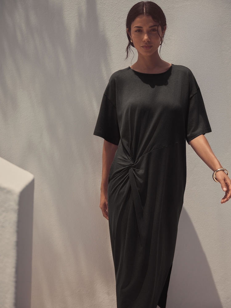 Black Jersey Twist T-Shirt Summer Dress - Image 2 of 3