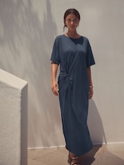 Blauw - Jersey Twist T-Shirt Summer Dress - Afbeelding 2 van 7
