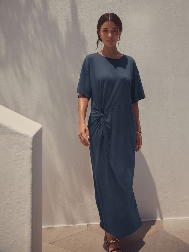 Blauw - Jersey Twist T-Shirt Summer Dress - Afbeelding 2 van 7