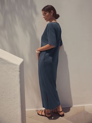 Blauw - Jersey Twist T-Shirt Summer Dress - Afbeelding 3 van 7