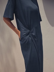Blauw - Jersey Twist T-Shirt Summer Dress - Afbeelding 4 van 7