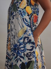 Blau/Weiß Zitronenprint - Weites Maxikleid - Bild 4 von 8