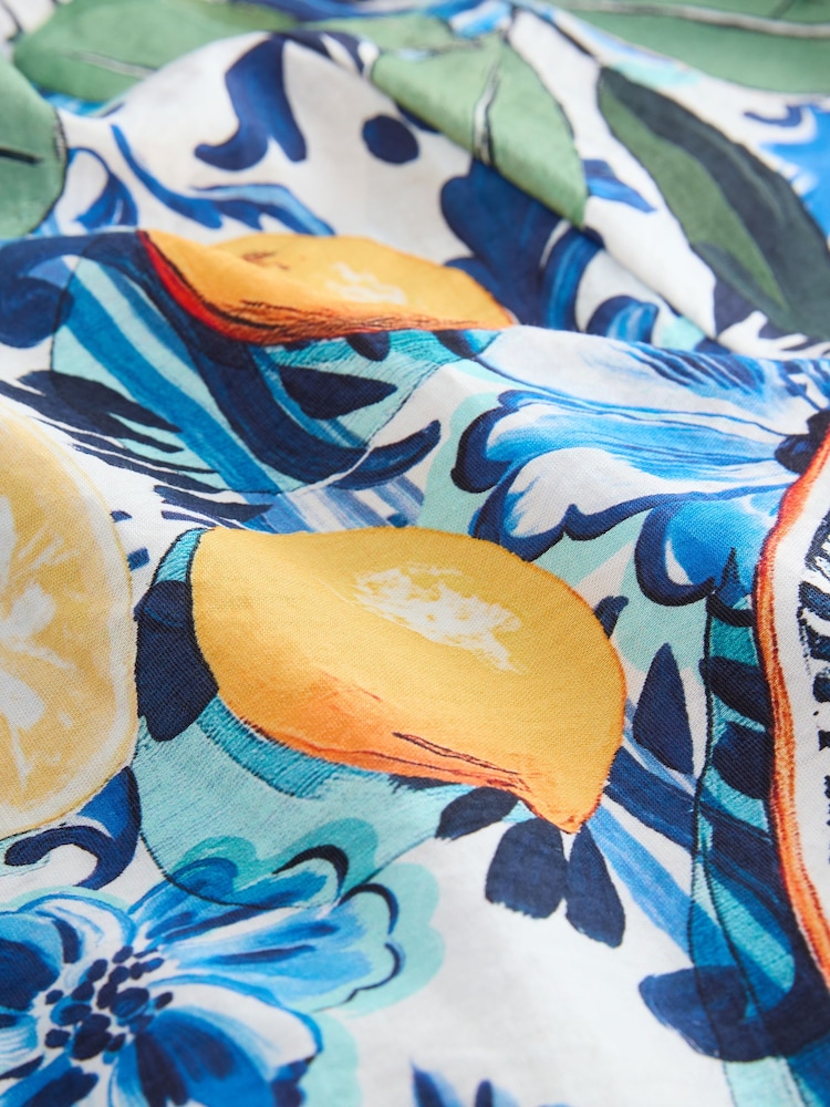 Blau/Weiß Zitronenprint - Weites Maxikleid - Bild 8 von 8