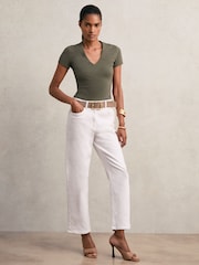 Reiss Khaki Green Leia Stretch Cotton V-Neck T-Shirt - Image 1 of 5