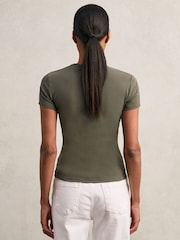 Reiss Khaki Green Leia Stretch Cotton V-Neck T-Shirt - Image 4 of 5