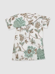 Reiss Ivory Jess Sculpted Off-Shoulder Floral Mini Dress Linen-Cotton - Image 2 of 6