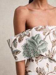 Reiss Ivory Jess Sculpted Off-Shoulder Floral Mini Dress Linen-Cotton - Image 5 of 6