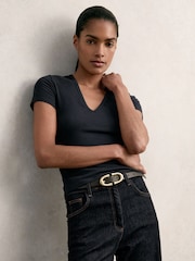 Reiss Navy Leia Stretch Cotton V-Neck T-Shirt - Image 1 of 6