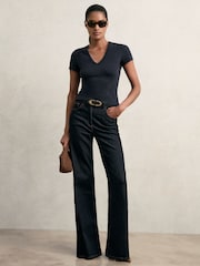 Reiss Navy Leia Stretch Cotton V-Neck T-Shirt - Image 3 of 6