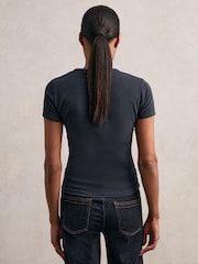 Reiss Navy Leia Stretch Cotton V-Neck T-Shirt - Image 5 of 6