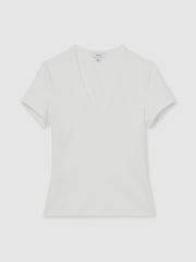 Reiss White Leia Stretch-Cotton V-Neck T-Shirt - Image 2 of 6