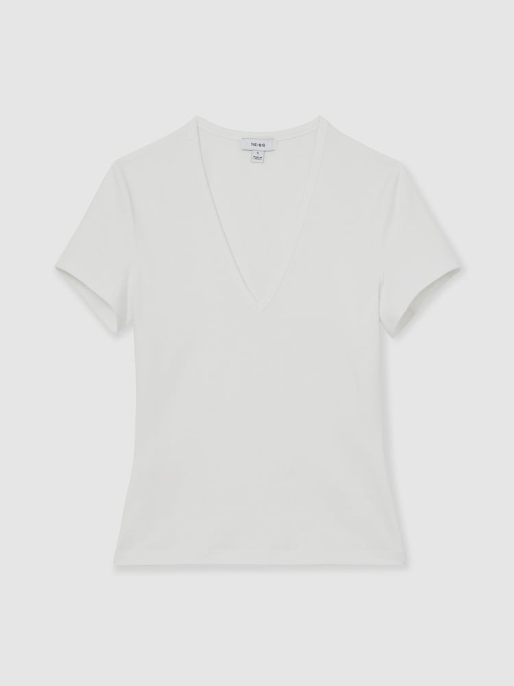 Reiss White Leia Stretch-Cotton V-Neck T-Shirt - Image 2 of 6