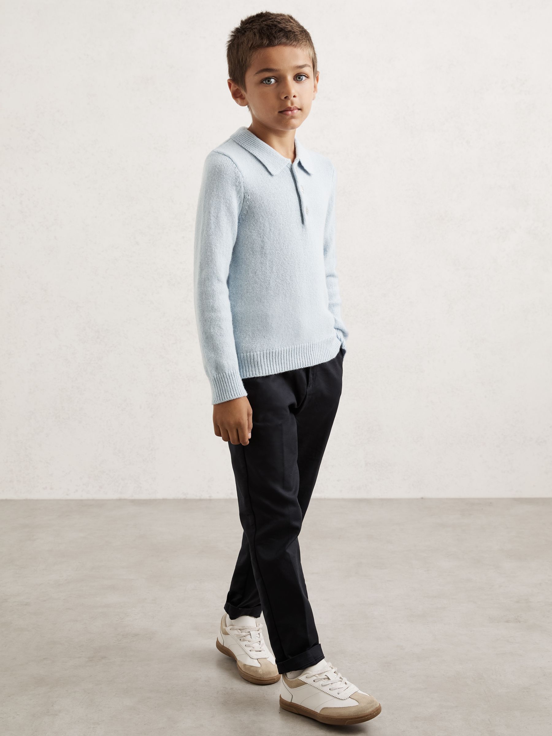 Reiss Blue Fog Wool And Cashmere Polo Jumper In Blue