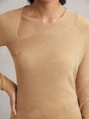 Reiss Camel Zoie Wool-Blend Asymmetric Knit Top - Image 3 of 5