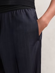 Reiss Navy Neave Petite Wool-Blend Pinstripe Wide-Leg Trousers - Image 4 of 8