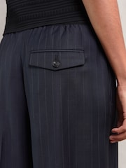 Reiss Navy Neave Petite Wool-Blend Pinstripe Wide-Leg Trousers - Image 5 of 8