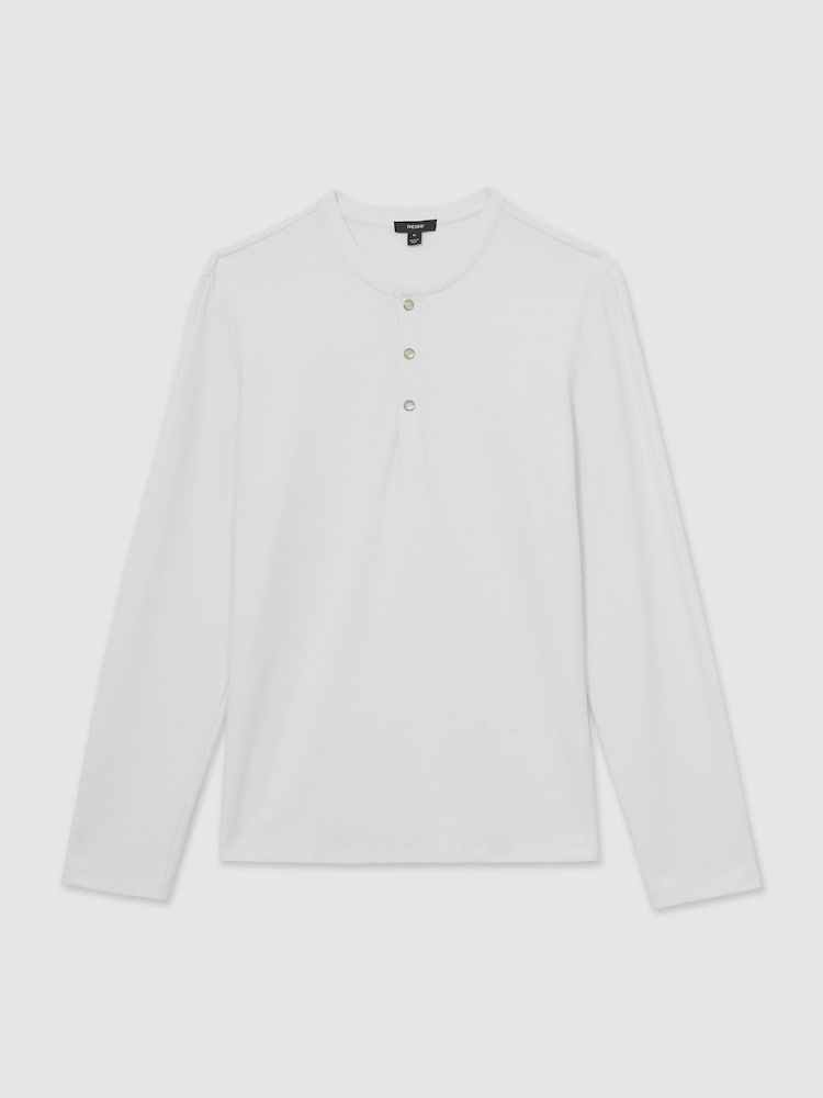 Reiss White Carmello Textured Grandad-Collar Henley Shirt - Image 2 of 6 Reiss White Carmello Textured Grandad-Collar Henley Shirt - Image 2 of 6