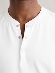 Reiss White Carmello Textured Grandad-Collar Henley Shirt - Image 3 of 6