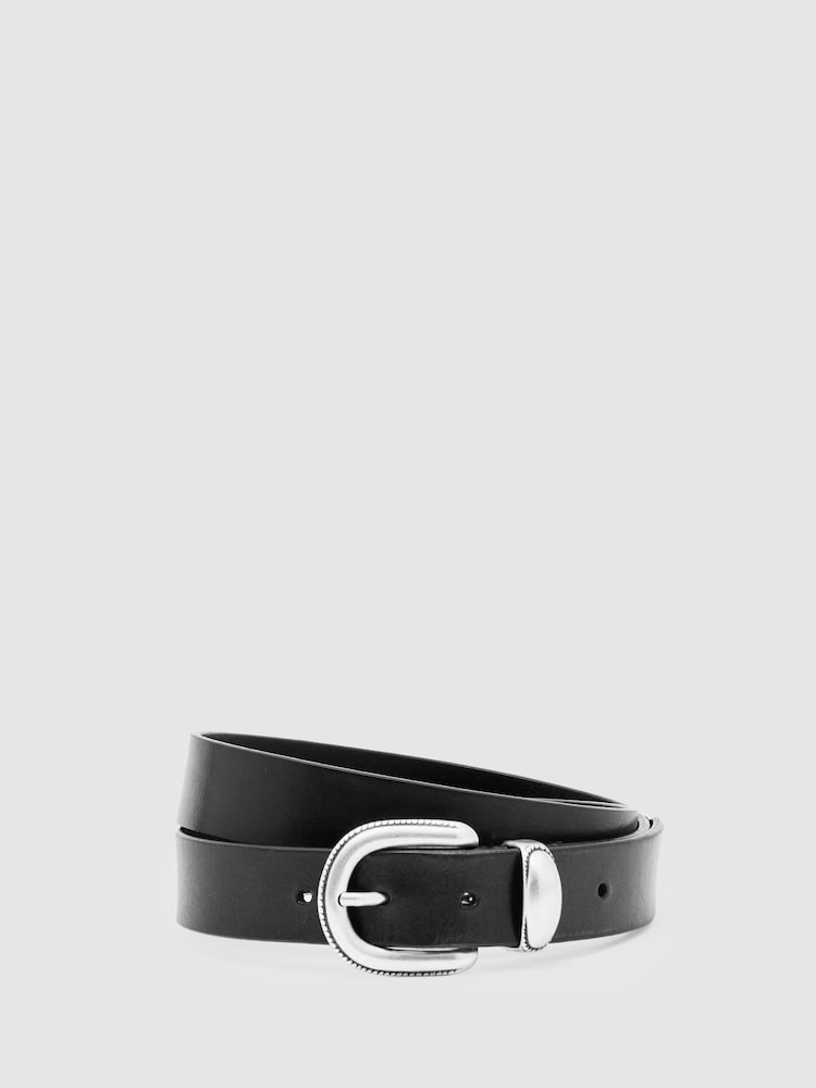Reiss Black Jonny Leather Western Belt - Image 1 of 4