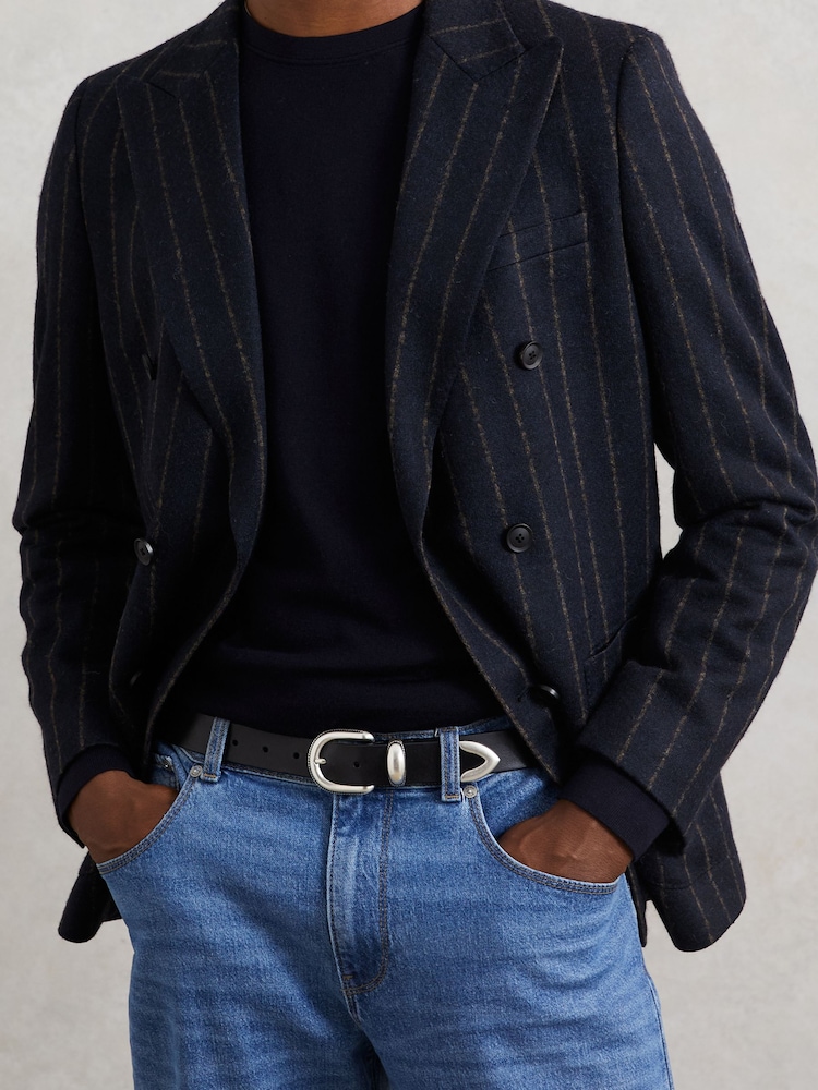 Reiss Black Jonny Leather Western Belt - Image 2 of 4