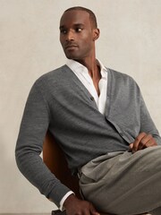 Reiss Derby Grey Melange West Merino Wool Button-Through Cardigan - Image 1 of 7