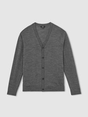 Reiss Derby Grey Melange West Merino Wool Button-Through Cardigan - Image 2 of 7