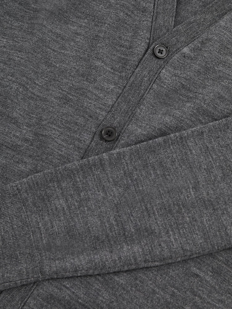 Reiss Derby Grey Melange West Merino Wool Button-Through Cardigan - Image 7 of 7