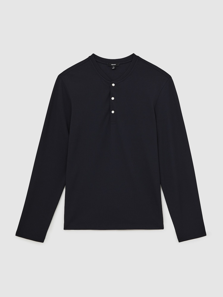 Reiss Navy Carmello Textured Grandad-Collar Henley Shirt - Image 2 of 7