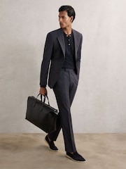 Reiss Navy Carmello Textured Grandad-Collar Henley Shirt - Image 5 of 7
