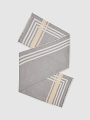 Reiss Grey Camila Border Stripe Fringed Scarf - Image 1 of 5
