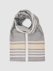 Reiss Grey Camila Border Stripe Fringed Scarf - Image 3 of 5