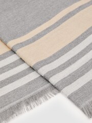 Reiss Grey Camila Border Stripe Fringed Scarf - Image 4 of 5