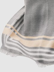 Reiss Grey Camila Border Stripe Fringed Scarf - Image 5 of 5