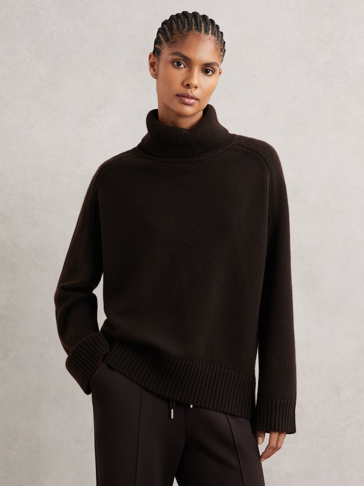 Reiss Chocolate Brown Brooklyn Wool-Cashmere Roll-Neck Jumper - Image 1 of 6 Reiss Chocolate Brown Brooklyn Wool-Cashmere Roll-Neck Jumper - Image 1 of 6