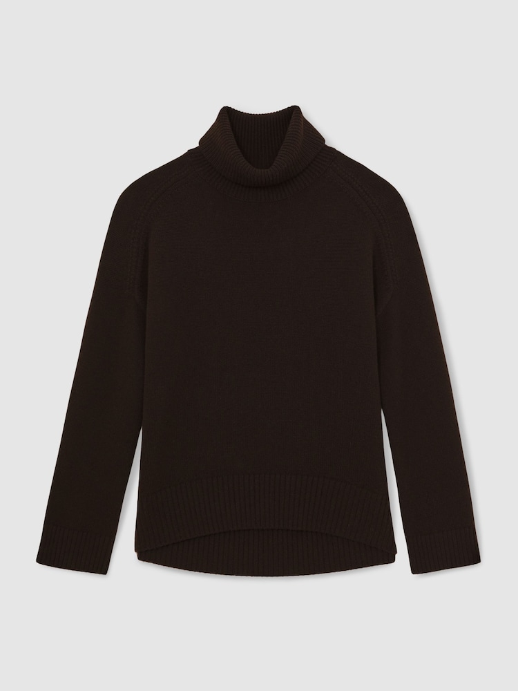 Reiss Chocolate Brown Brooklyn Wool-Cashmere Roll-Neck Jumper - Image 2 of 6 Reiss Chocolate Brown Brooklyn Wool-Cashmere Roll-Neck Jumper - Image 2 of 6