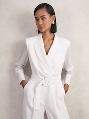 Reiss Ivory Flora Sheer-Sleeve Wide-Leg Tuxedo Jumpsuit - Image 3 of 7