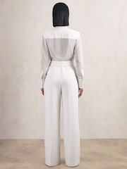 Reiss Ivory Flora Sheer-Sleeve Wide-Leg Tuxedo Jumpsuit - Image 6 of 7