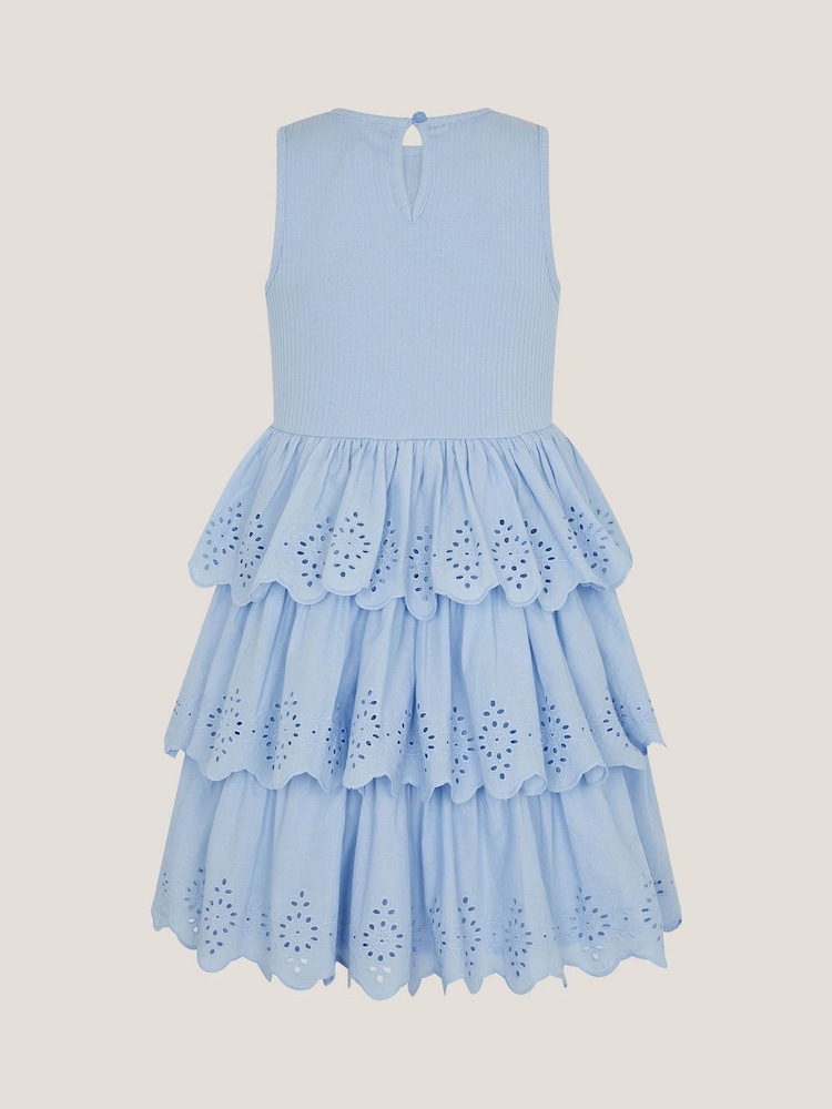 Monsoon Blue Sleeveless Broderie Tiered Dress - Image 2 of 3